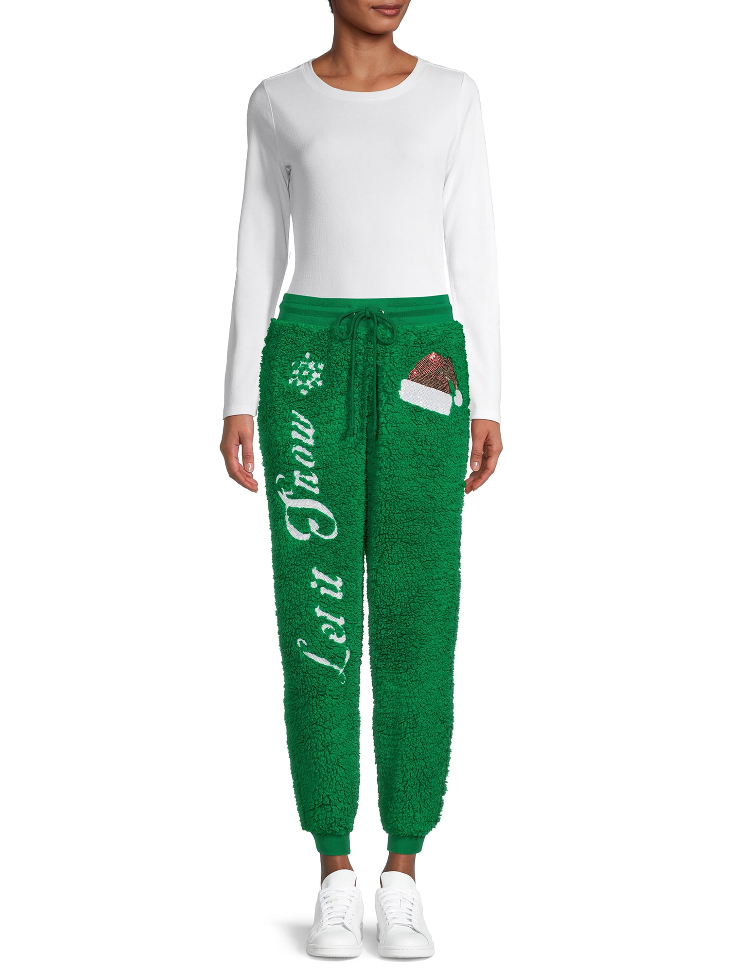 No Boundaries Juniors’ Christmas Faux Sherpa Joggers