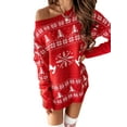 thumbnail image 5 of Musuos Women Christmas Off Shoulder Long Sleeve Pullover Sweater Dresses Casual Oversized Sweaters, 5 of 6
