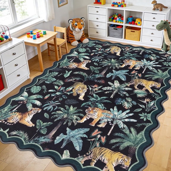 MJIAexp Jungle Animal Print 6x9 Area Rugs for Living Room, Green Soft Washable Rugs for Bedroom Ultra-Thin Non-Slip Modern Rug, Stain Resistant Rug Carpet for Dining Room