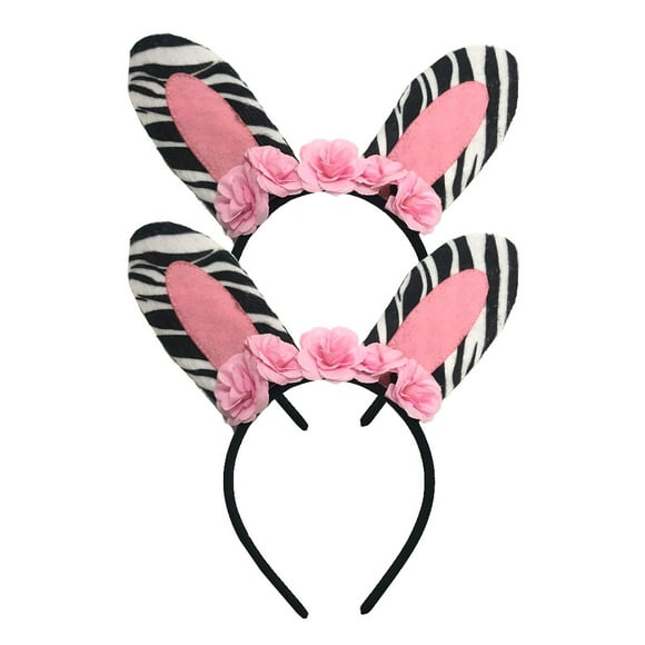 MOVTOTOP 2Pcs Zebra Ear Hair Adorable Girl Headband Party Hair Decoration Pink