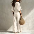 thumbnail image 4 of Clossjun Linen Sets for Women Dressy Casual Cozy Outfits 3/4 Sleeve Top & Wide Leg Pants Fall Vacation Lounge Sets for Work Out Teacher 2XL, 4 of 6