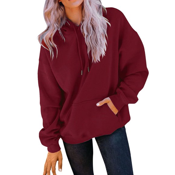 Dowegor Women's Casual Pocket Hoodie Long Sleeve Fashion Rope Pullover Hoodie Top Women's Fashion Hoodies & Sweatshirts Hooded Sweatshirt Women Womens Fall Sweatshirts Hot Pink 2Xl