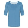 thumbnail image 4 of Women Suitable Tops Round Neck Mid Sleeve Comfortable Print Blouse T Shirts Turtle Neck T Shirts for Women Ringer Tee Lightweight for Women Women Long Sleeve Running T Shirt Pack Exercise Tops Tees, 4 of 4