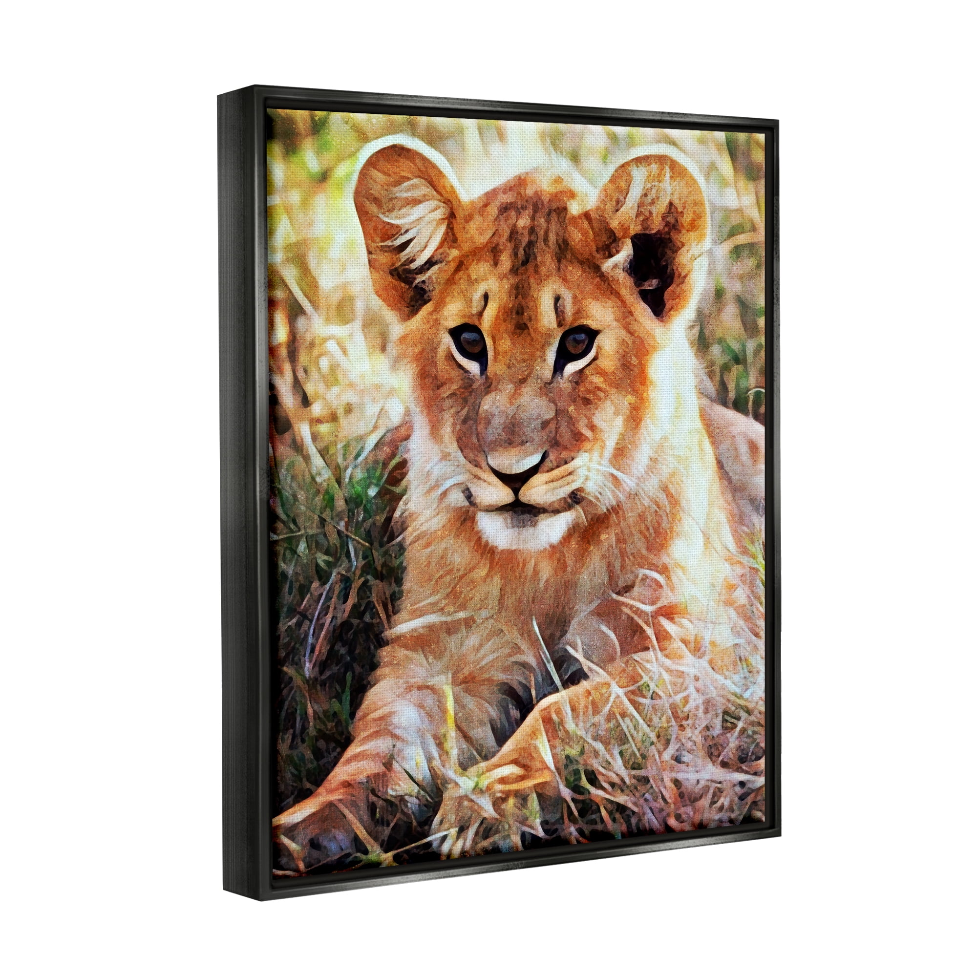 Stupell Baby Lion Resting Animal Nature Animals & Insects Painting Black Floater Framed Art Print Wall Art