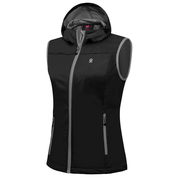 Little Donkey Andy Women's Lightweight Softshell Vest, Hooded Windproof Sleeveless Jacket for Golf Travel Hiking Running Black XS