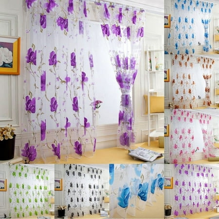 Flower Pattern Voile Curtains Window Door Drapes Panels Sheer