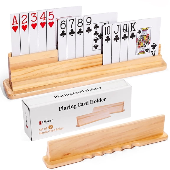 Playing Cards 2PCS, Handheld Groove Design for Comfortable Grip, Wooden Playing Card Holder for Adults, Seniors, Kids
