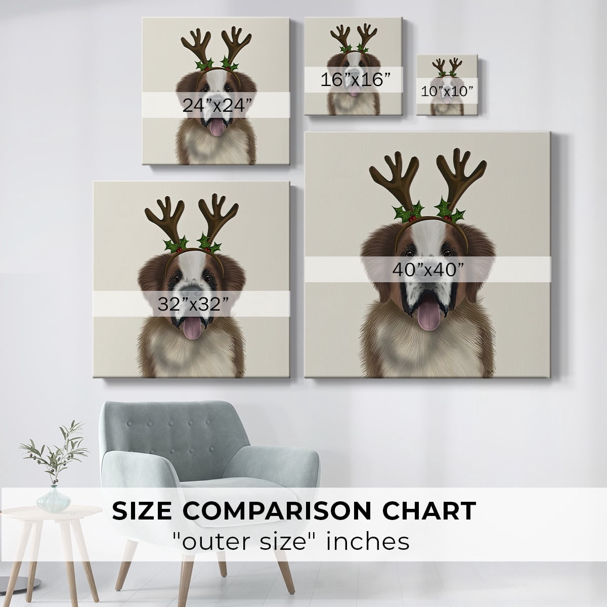St Bernard Christmas Antlers- Gallery Wrapped Canvas