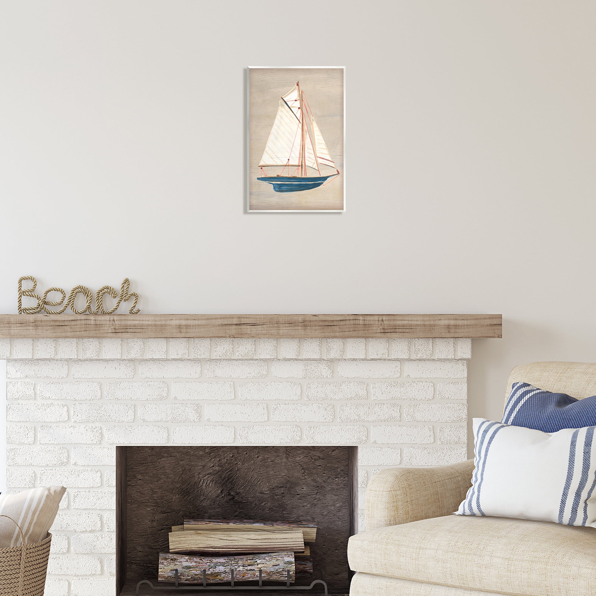 Stupell Industries Rustic Blue Sailboat Transportation Painting Unframed Art Print Wall Art, 10 x 15