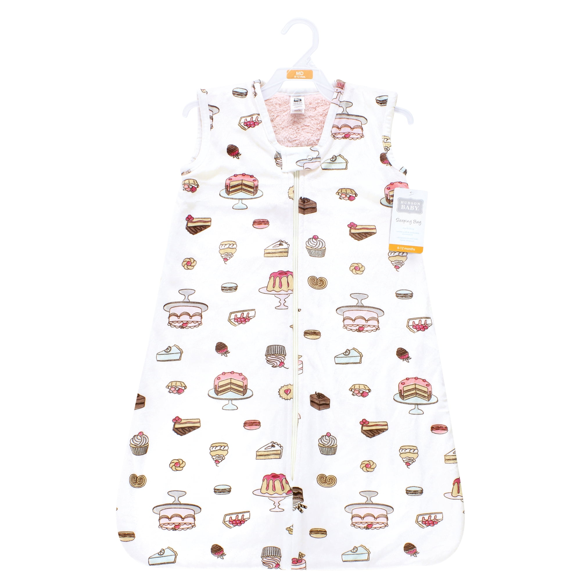 Hudson Baby Infant Girl Plush Faux Fur Sleeping Bag, Wearable Blanket, Sweet Bakery, 6-12 Months