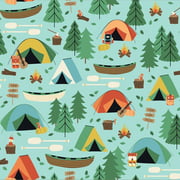 Camping Tent Canoe fabric, Camping Crew Campground cotton fabric, QTR YD