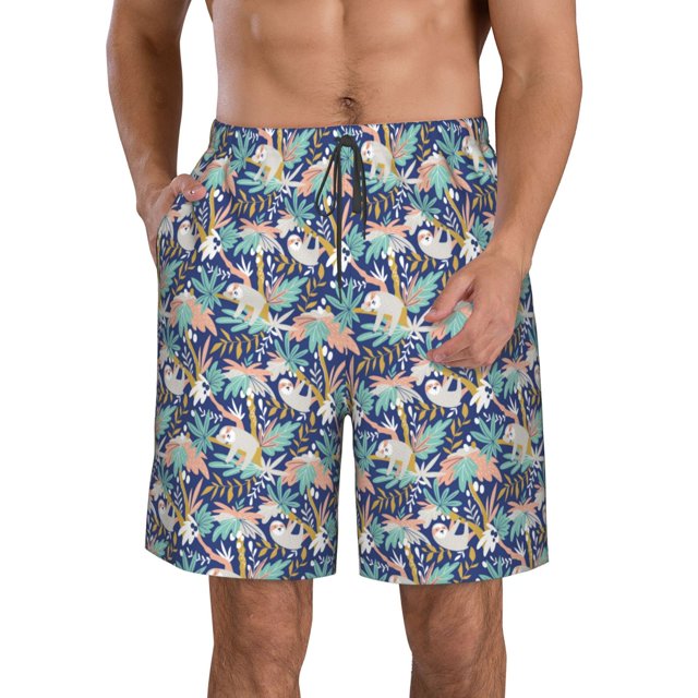 Fotbe Tropical Sloth Trajes de Baño Estampados para Hombre, Shorts de Verano de Secado Rápido, Ropa de Playa, Bañadores-3X-Large