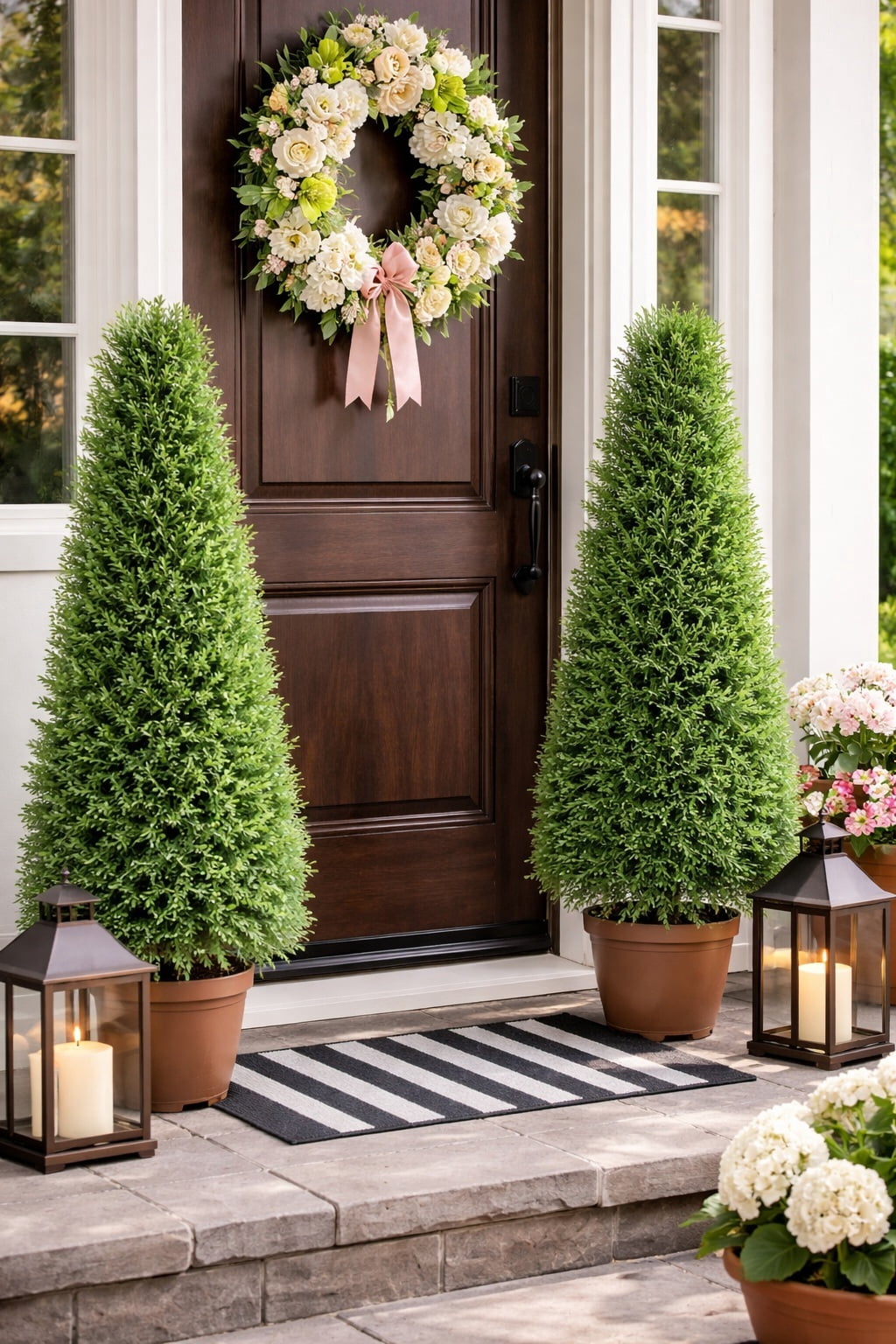 Northlight 4' Unlit Artificial Potted Two-Tone Cypress Tower Cone Topiary Tree