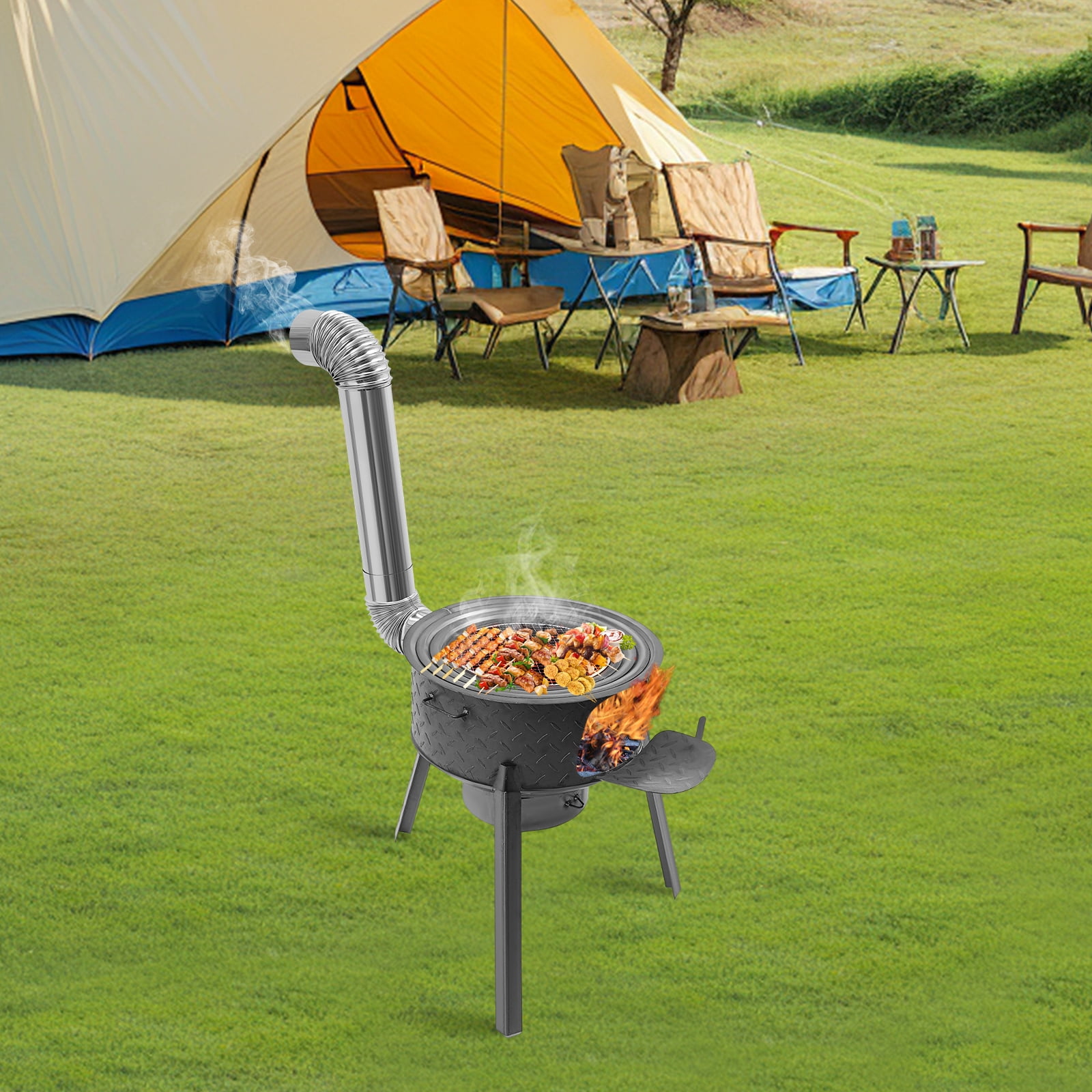 Multifunctional Wood Burning Stove with 3 Wok Rings for Outdoor/Backyard Use