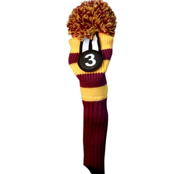 New Majek Golf Club Pom Pom Knit Hybrid Head Cover (Purple/Yellow)