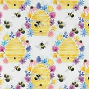 David Textiles 44" Cotton Bee Harmony Fabric By the Yard, White