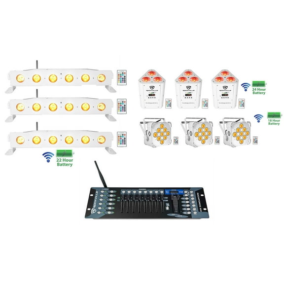 (3) Rockville BEST PAR STRIP WEDGE White Wireless DMX Battery Lights Controller