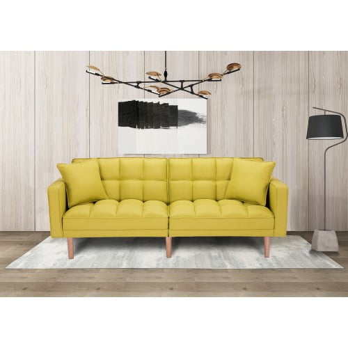 pix Convertible Twin Bed Bench Sleeper upholstered fabric convertible futon sleeper sofa bed with armrest 2 pillows loveseat sofa twin sleeper bed 600 lbs weight capacity yellow