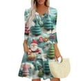thumbnail image 2 of Christmas Dresses for Women Women's Christmas Printed Fashionable V-neck Button Seven Part Cuff Pocket Dress for Holiday Party,Light Blue,XL, 2 of 5