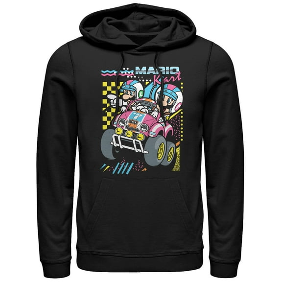 Men's Nintendo Mario Kart 90's Art Pull Over Hoodie Black Small