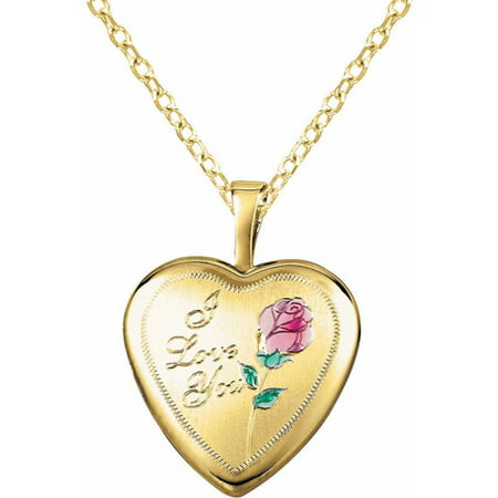 Yellow Gold-Plated Sterling Silver Heart-Shaped with Rose I Love You Locket