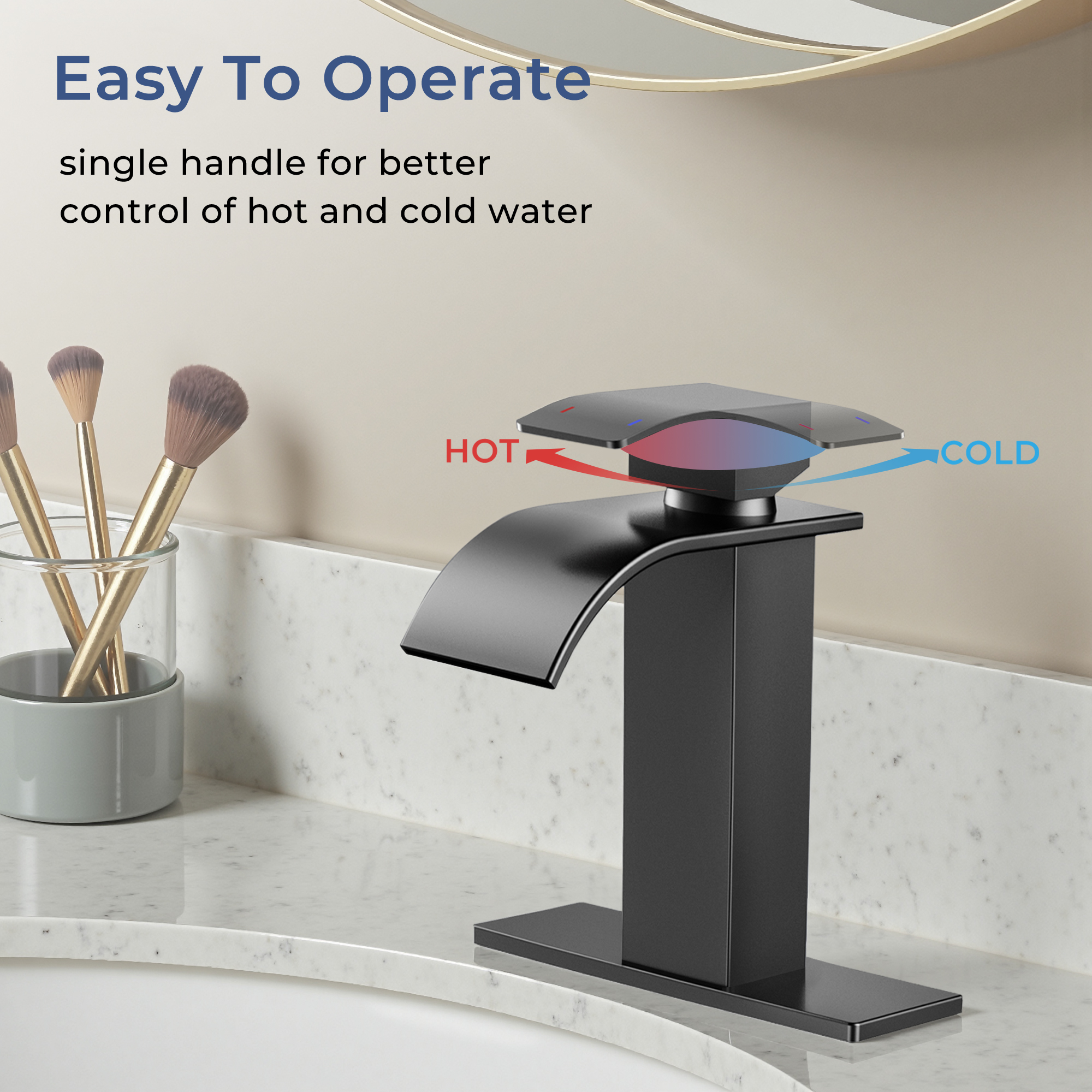 TVOFEK Black Waterfall Bathroom Sink Faucet with Pop-Up Drain photo 5