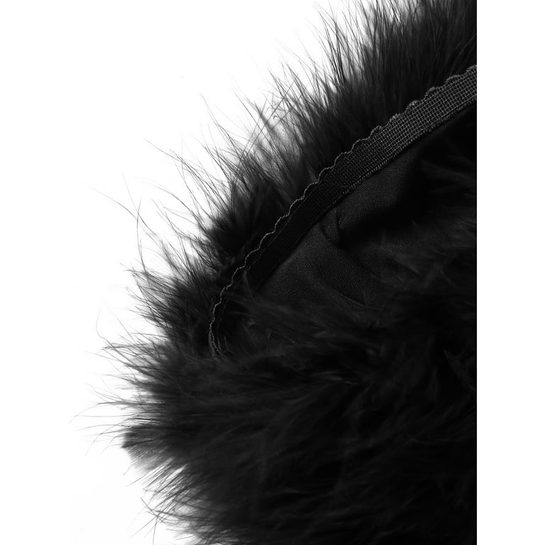 wdehow Women Feather Crop Top Faux Fur Cami Top Spaghetti Strap Tube Crop  Cami Top Fuzzy Rave Club Party Outfit 