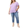 thumbnail image 3 of GRACE & GRANDEUR Women's Plus Size Easter Babydoll Tops Textured Tiered Pleated V Neck Short Sleeve Casual Loose Fit Summer Peplum Blouses 1X Purple, 3 of 7