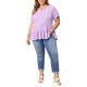 thumbnail image 2 of GRACE & GRANDEUR Blusas de verano de mujer en tallas grandes, tops de babydoll para Pascua, con textura, de capas, plisadas, con cuello en V, de manga corta, ajuste suelto, peplum 2X púrpura, 2 of 6
