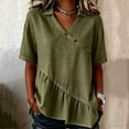 thumbnail image 2 of VBVC Women's Collared V-Neck Tunic Blouse, Ladies' Asymmetrical Button Ruffle Hem Shirt,Summer Short Sleeve Top For Women,Army Green,S-2XL, 2 of 6