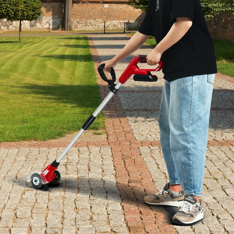 Costway Electric Weed Sweeper Cordless Paving Grout Cleaner Patio w/ Nylon&  Steel Brush 