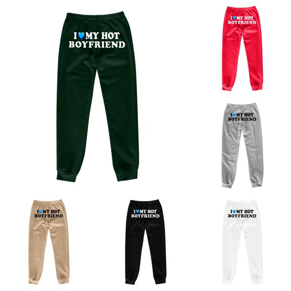 DHFJKG Women's I Love My Hot Boyfriend Letter Print Jogger Pants, Elastic Waist Loose Casual Sweatpants Fashion Streetwear Trousers