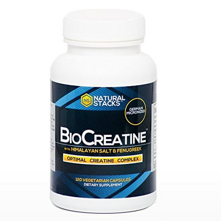 natural stacks: biocreatine - creatine supplement - 120 vegetarian capsules - optimal absorption - increase muscle mass - improve cognitive function -