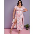 thumbnail image 4 of Plus Size Flower Print Cinched Slit Maxi Cottagecore Dress Light Pink 4X, 4 of 5