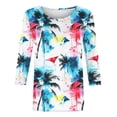 thumbnail image 5 of QETYUW Womens Hawaiian Shirt Plus Size 3/4 Sleeve Shirts Crew Neck Loose Fit T-Shirts Graphic Tees Spring Summer Tops, 5 of 5