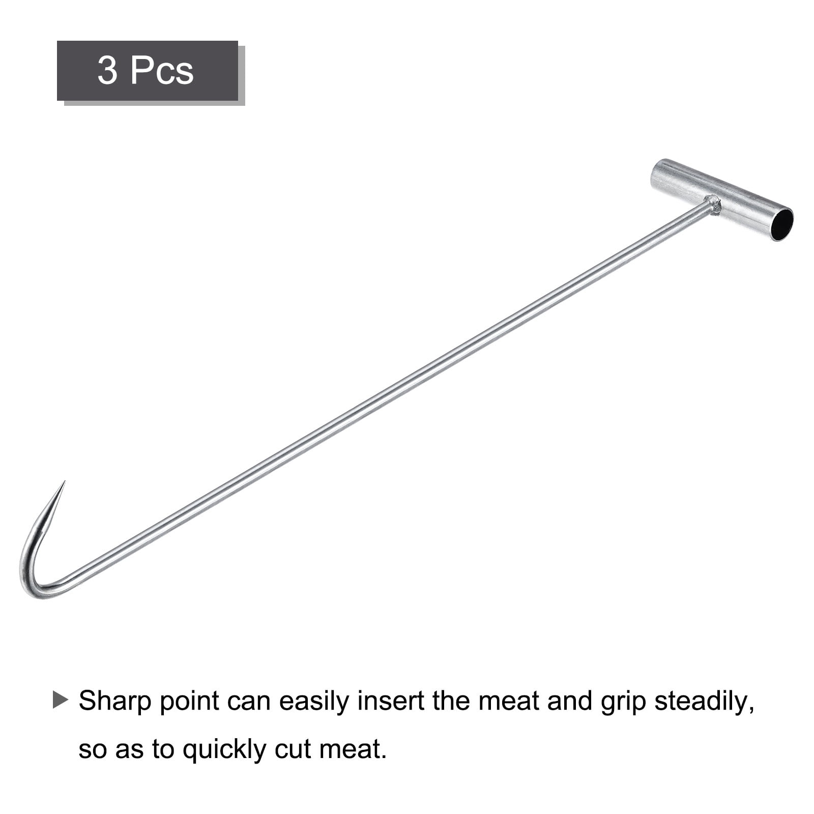 Unique Bargains T-Handle Meat Boning Hook Galvanized T Hook for Restaurant 600mm 3Pcs