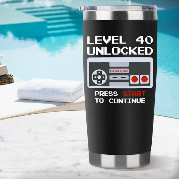 40th Birthday Gifts Men Birthday Gifts For Him 20oz Level 40 Unlocked Wine Tumbler Gifts For Video Game Lovers Husband Boyfriend Teen Boys Bday Xmas Party Presents Black Travel Cup With Straw