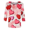 thumbnail image 4 of UsYezik Valentines Tops for Women O Neck 3/4 Sleeve T-Shirt Valentines Day Gifts for Her Plus Size Shirts Heart Printed Tops Blouses, 4 of 5
