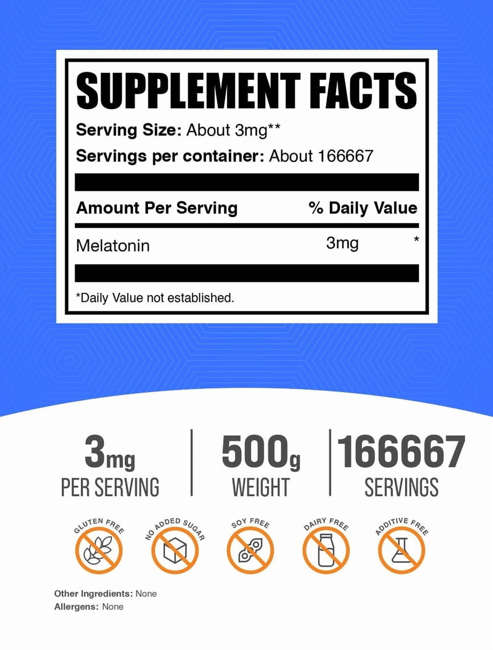 BulkSupplements Melatonin Powder - Melatonin Supplement, for Sleep Support - 3mg per Serving, 500g (1.1 lbs)