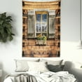 thumbnail image 3 of Shutters Decor Tapestry, Weathered Facade of A Mountain Hut with Reflections on the Window Picture, Wall Hanging for Bedroom Living Room Dorm Decor, 40W X 60L Inches, Brown Green, by Ambesonne, 3 of 5