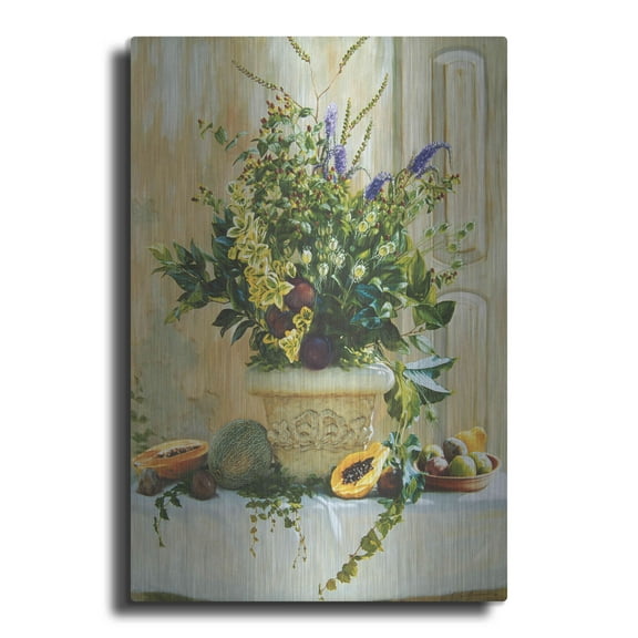 Luxe Metal Art 'Green Floral' by Robin Anderson, Metal Wall Art, 12"x16"