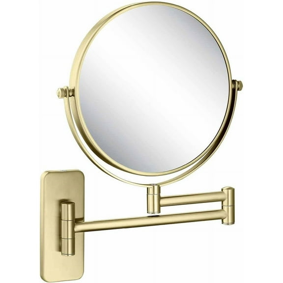 KIBI Circular Wall Mount Makeup Mirror with LED Lights, Dual-Sided 1x/5x Magnifying Mirror with Extendable Arm, 360° Swivel, Solid Brass Construction for Durability and Style (Brushed Gold, KMM100)
