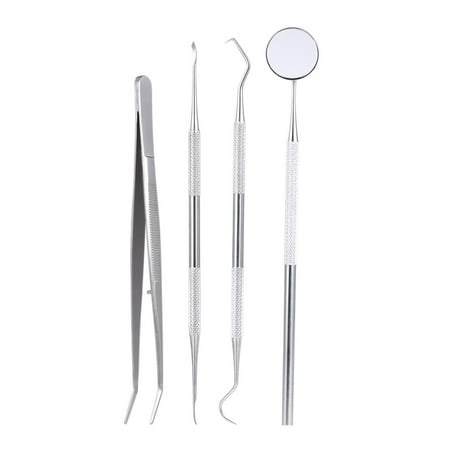 4Pcs Stainless Steel Dental Instruments Mouth Mirror Probe Scraper Tweezers Teeth Hygiene Kit Oral
