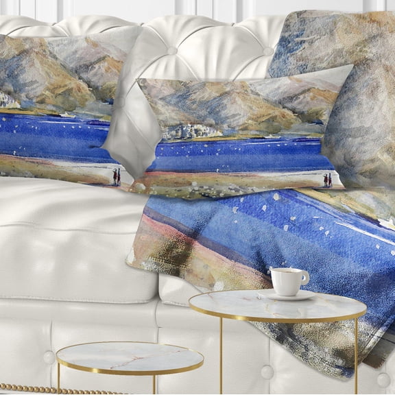 Designart Mountains and Blue Sea - Landscape Printed Throw Pillow - 12x20