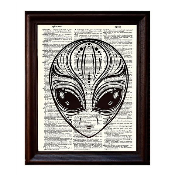 Alien Head - Dictionary Art Print Printed On Authentic Vintage Dictionary Book Page - 8 x 10.5