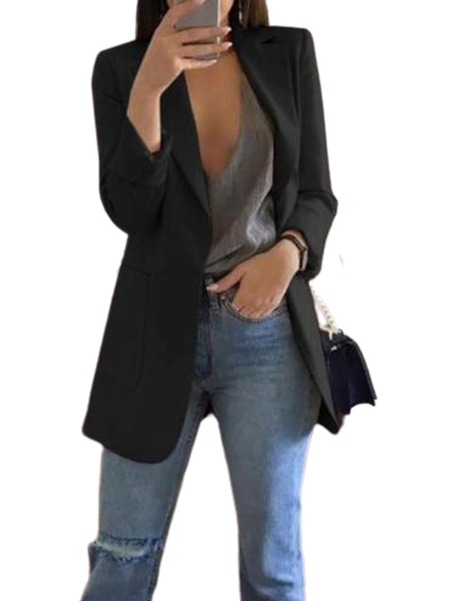 Suanret Women Formal Blazers Elegant Slim Long Sleeve Jacket Business ...