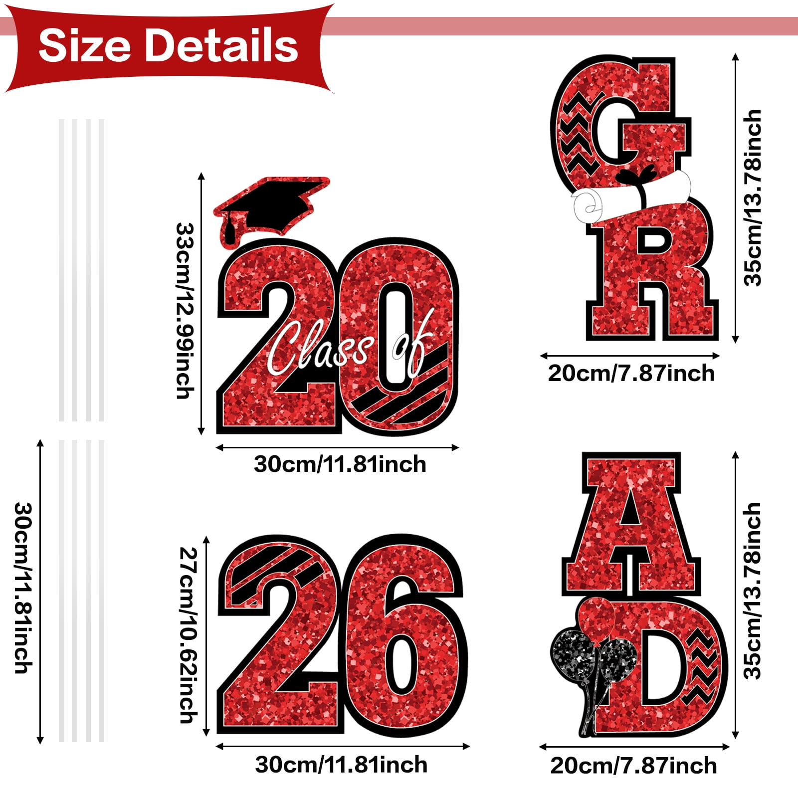 4 Pcs Graduation Yard Signs Class of 2026 Graduation Decoration Waterproof 2026 Grad Lawn Yard Sign Glitter Congratulations Signs with Stakes for School Party Outdoor Decor(Red)