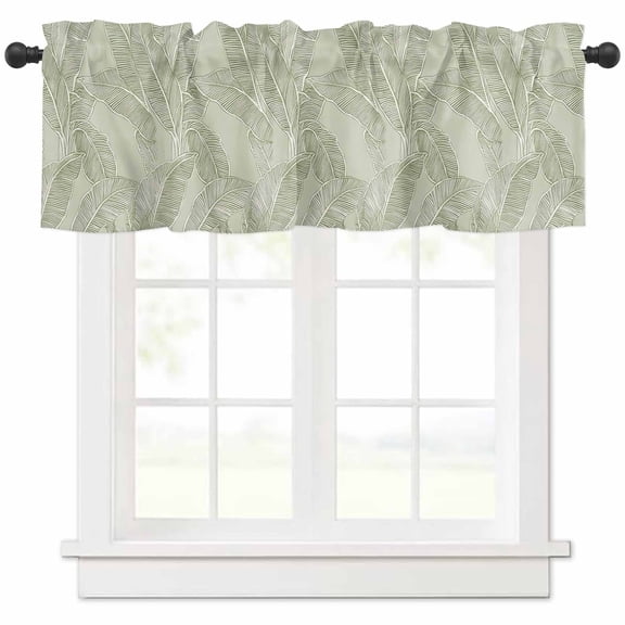 Summer Palm Leaf Valances for Windows Farmhouse Kitchen Curtains Valances Rod Pocket Valance Curtains for Kitchen Windows Green Tropical Bloom Silhouettes Window Valances for Bathroom Bedroom 42"x12"
