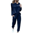 thumbnail image 2 of Roncen Women's Solid Velour Tracksuit Set - Casual Comfort Long Sleeve Round Neck Top & Elastic Cuff Jogger Pants with Pockets, Soft Velour Fabric, 2 of 9