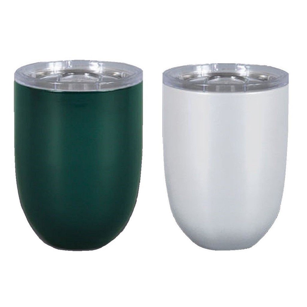 Magnolia Lane Stainless Steel Stemless Wine Cup, 10 oz Dark Green & Pearl